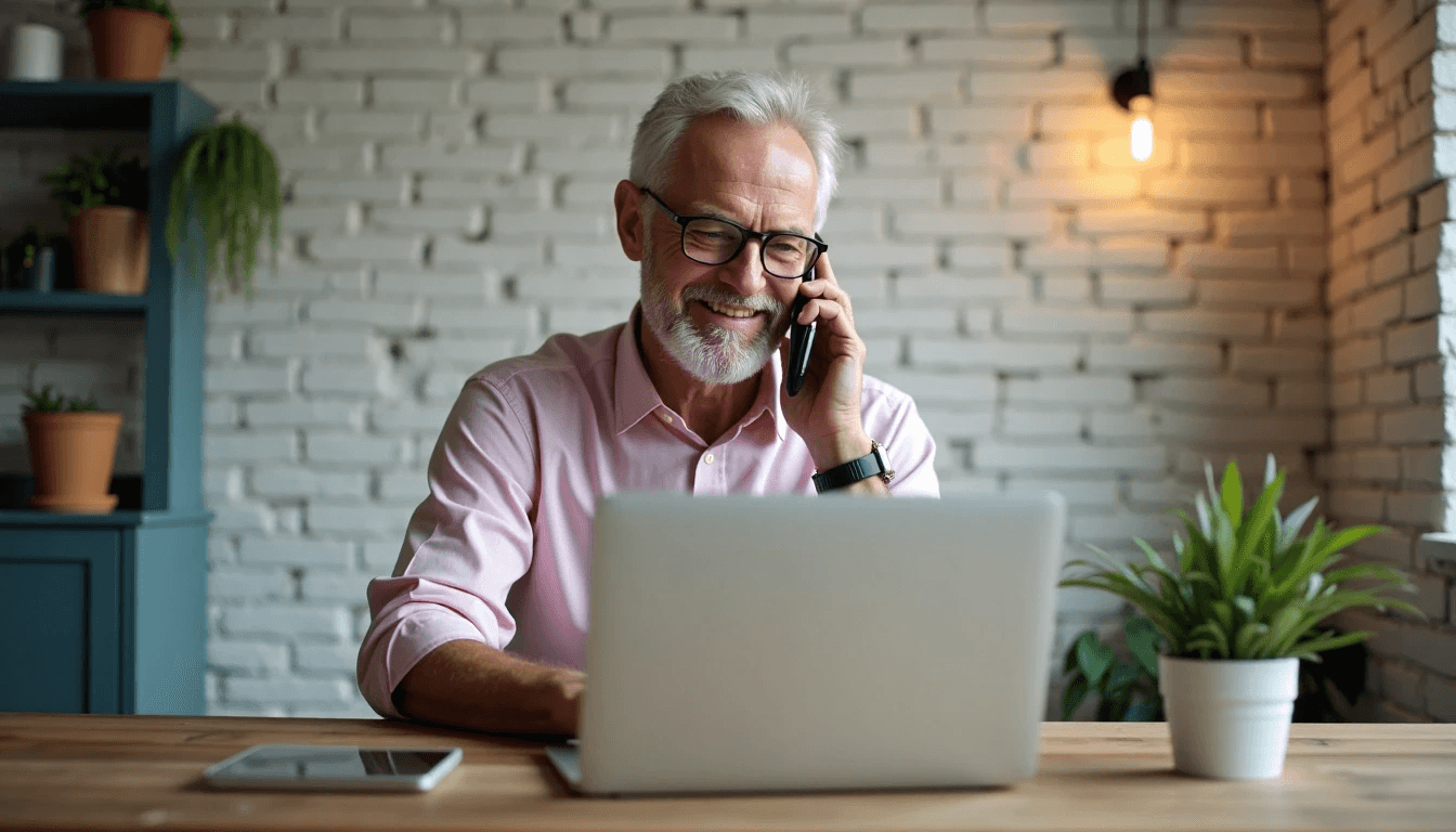 Senior using technology for retirement planning