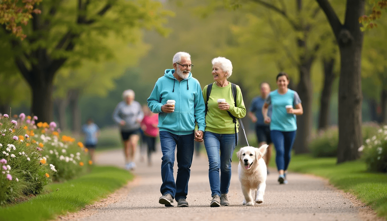 Couple walking in park