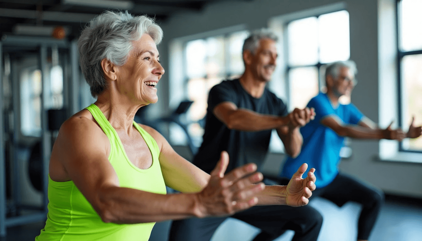 Senior in fitness class